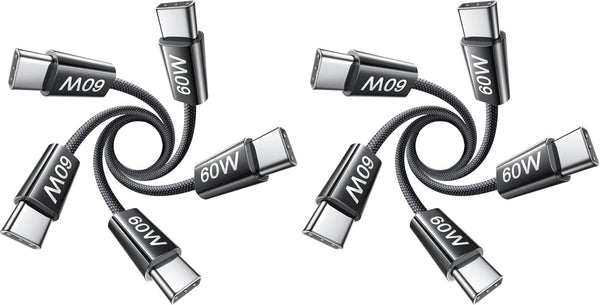 Lisen 5-pack usb c to c cable, 60w fast charging, 10ft for iphone 17, ipad, galaxy s25/s24