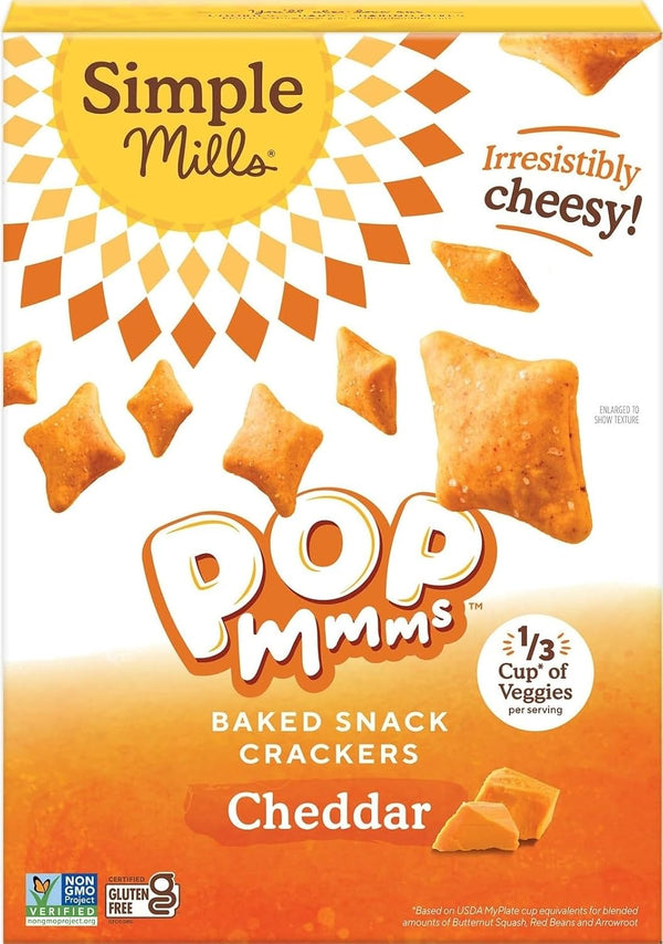 Simple Mills Pop Mmms Cheddar Baked Snack Crackers, Gluten Free, 4 Ounce (Pack of 3)