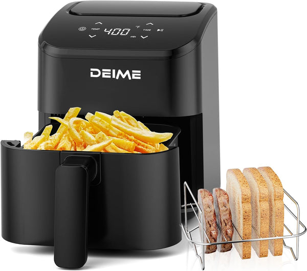 DEIME Air Fryer, Small Digital 3 Qt Airfryer Space Saving Compact, Bake, Reheat, Roasts for Quick Easy Meals, Mini Compact & Quiet, Nonstick & Dishwasher Safe Basket (Black)