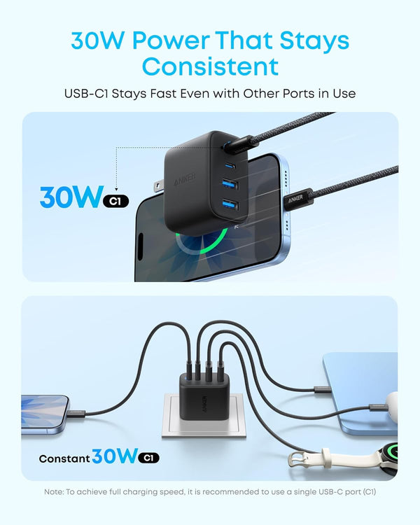 Anker Zolo USB C Charger Block,2-Pack Type C Charger Fast Charging with 50W Max Output,2 USB-C and 2 USB-A,Compact and Stable Design,for iPhone 17/16 Series,MacBook,iPad,Pixel,Galaxy,and More (Black)