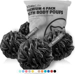 WhaleLife Shower Puff 4 Pack Black Bath Sponge Loofahs Pouf for Sensitive Skin