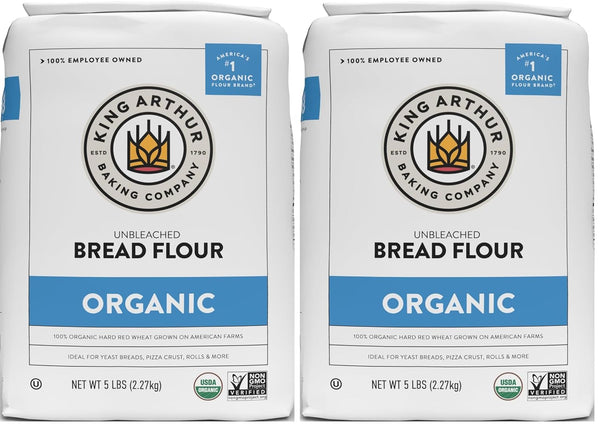 King Arthur 100% Organic Bread Flour, Unbleached, 5 lb - Non-GMO, No Preservatives