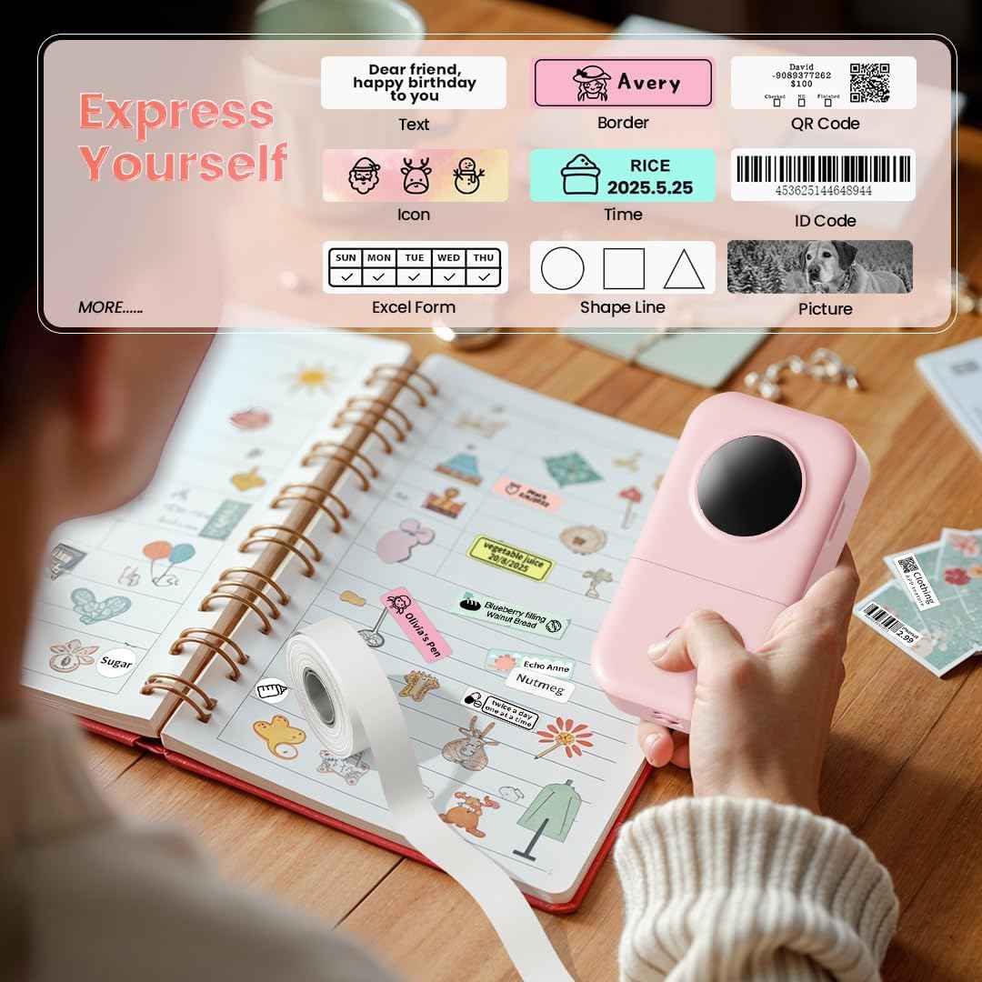 Phomemo Label Maker Machine, D30 Portable Handheld Bluetooth Mini Label Printer, Multiple Templates Smartphone Thermal Small Label Makers for Kid School Items, Classroom Teacher Supplies, Easy to Use