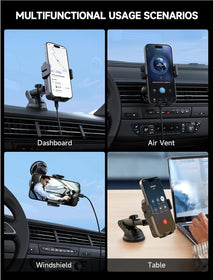Wireless Car Charger, 15W Auto Clamping Car Charger Dash Windshield Air Vent Phone Holder Compatible with iPhone 16 15 14/13/13 Pro/12 pro/12/11/X/8, Samsung S24/S23/S22