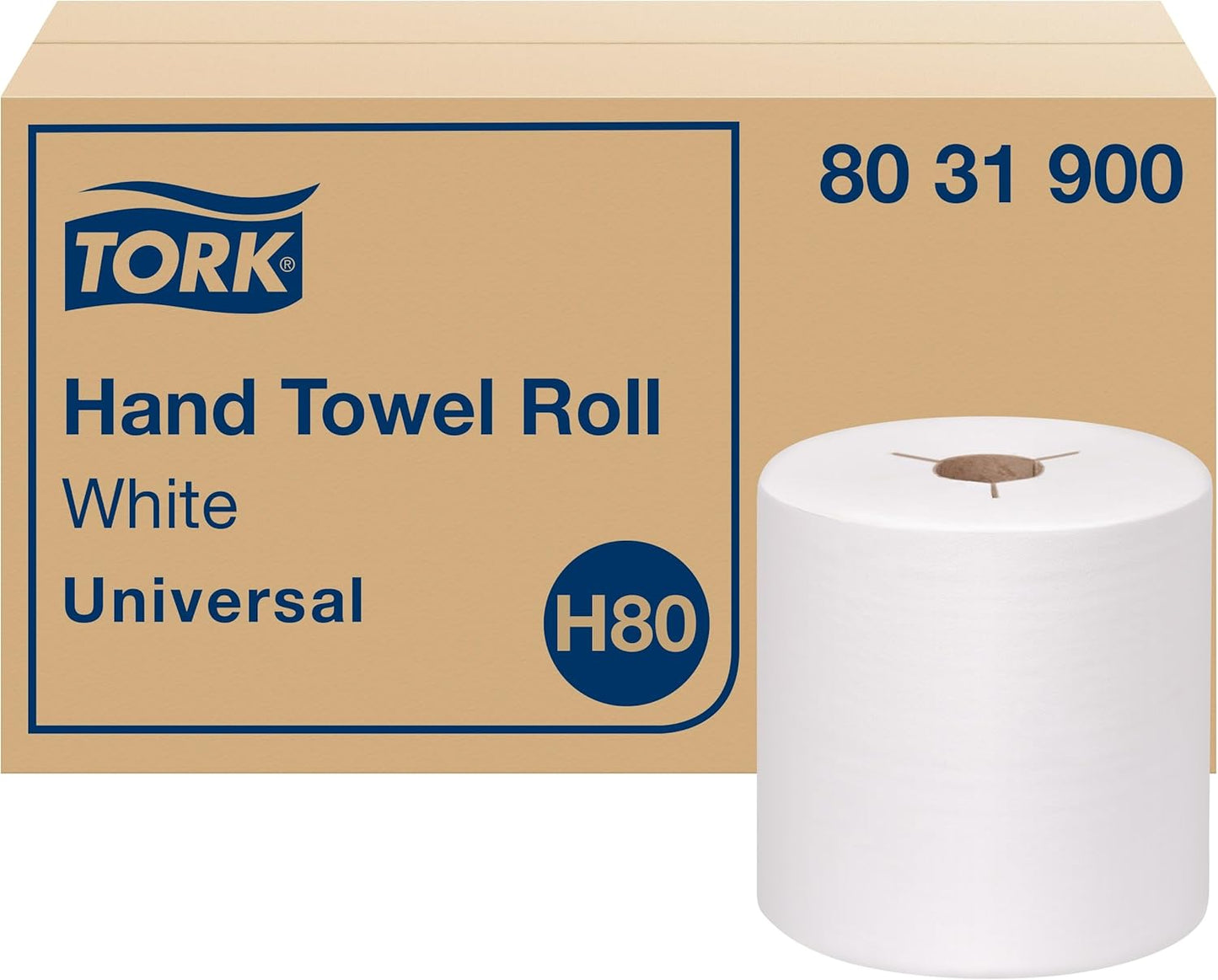 Tork Universal Hand Towel Roll White, Compatible with H21 Dispensers, 100% Recycled Fiber 6 Rolls x 800 Ft (RB8002)