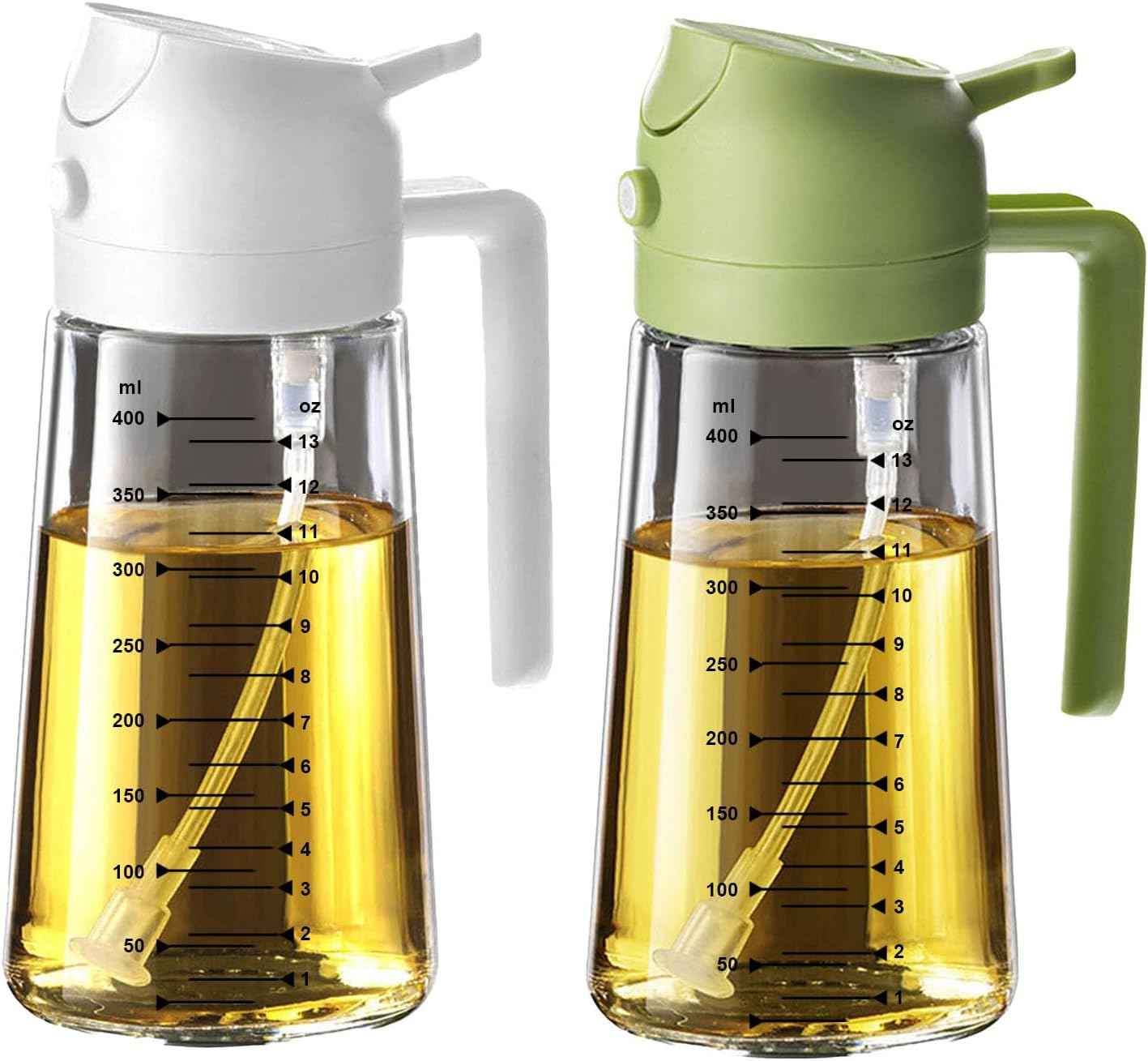 TrendPlain 16oz/470ml Glass Olive Oil Sprayer for Cooking – 2 in 1 Olive Oil Dispenser Bottle for Kitchen Gadgets and Air Fryer Accessories, Salad, BBQ - Black