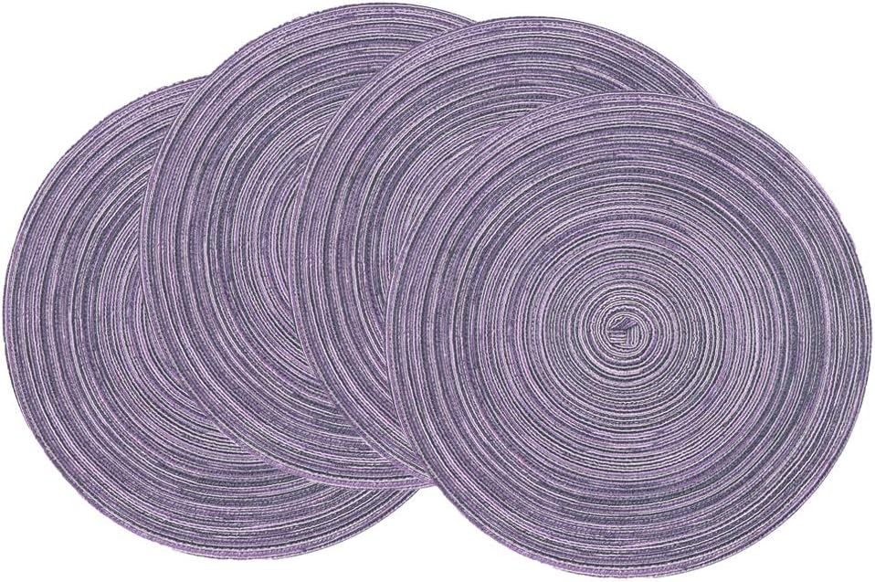 SHACOS 15 inch Round Braided Placemats Set of 6 Non Slip Heat Resistant Cotton Polyester Table Mats Washable Place Mats for Kitchen Dining Party Table Decor (Beige, 6)