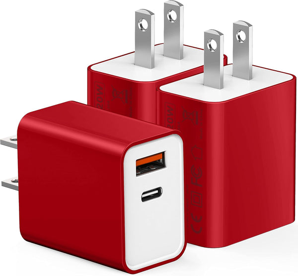 3 Pack USB C Wall Charger with Dual Ports for iPhone and iPad