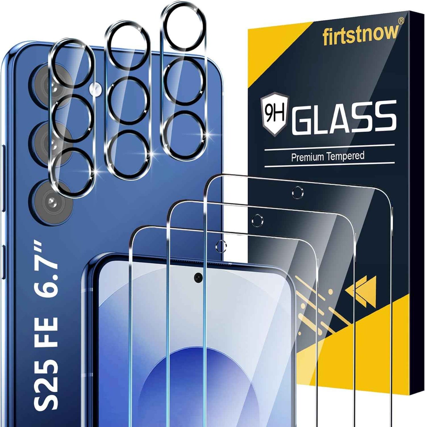 3 Pack Glass Screen Protector for Samsung Galaxy S25 Ultra [6.9 inch] + 3 Pack Camera Lens Protector, 9H Tempered Glass, Fingerprint Unlock, HD Clear Case Friendly Anti-Scratch