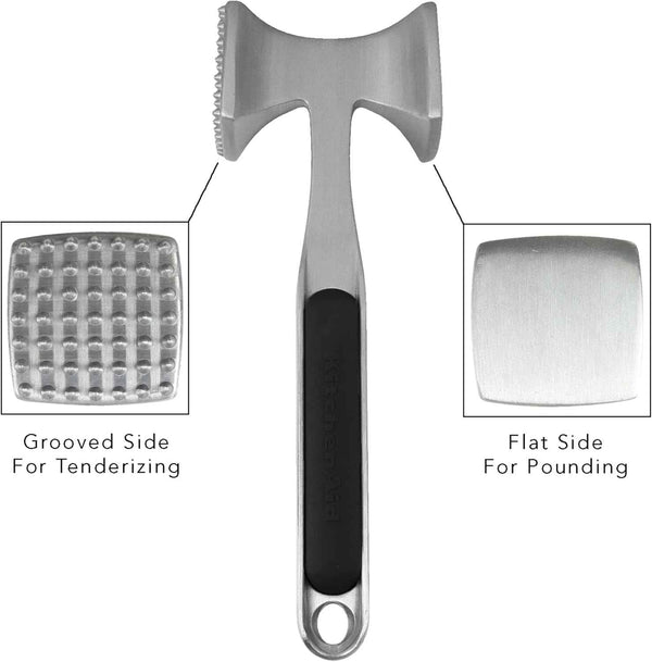 KitchenAid meat tenderizer with aluminized mallet, hang hole, and lifetime warranty, one size, black