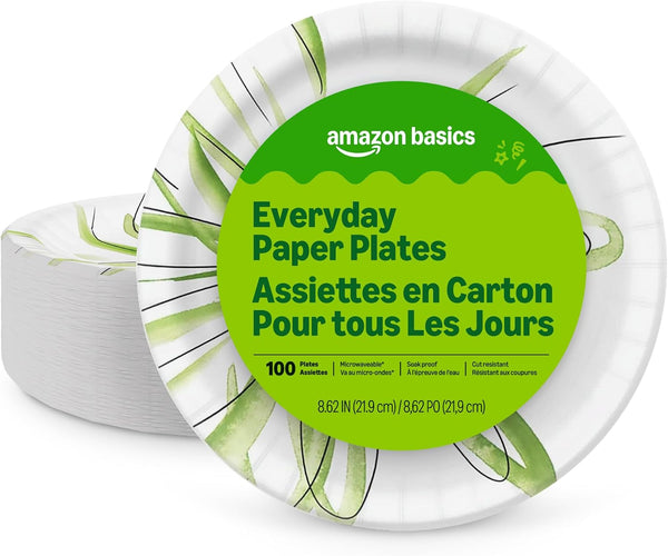 Amazon Basics Everyday Paper Plates, 8.62 Inch, Disposable, 200 Count, Packaging May Vary