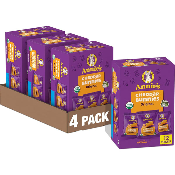 Annie's Organic Friends Bunny Grahams Snacks, Chocolate Chip, Chocolate, and Honey Baked Graham Crackers, 12 Pouches, 12 oz