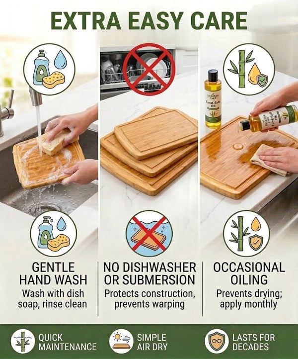 Luxury XL Bamboo Cutting Board Set of 3 with Vertical Grain Strength Technology