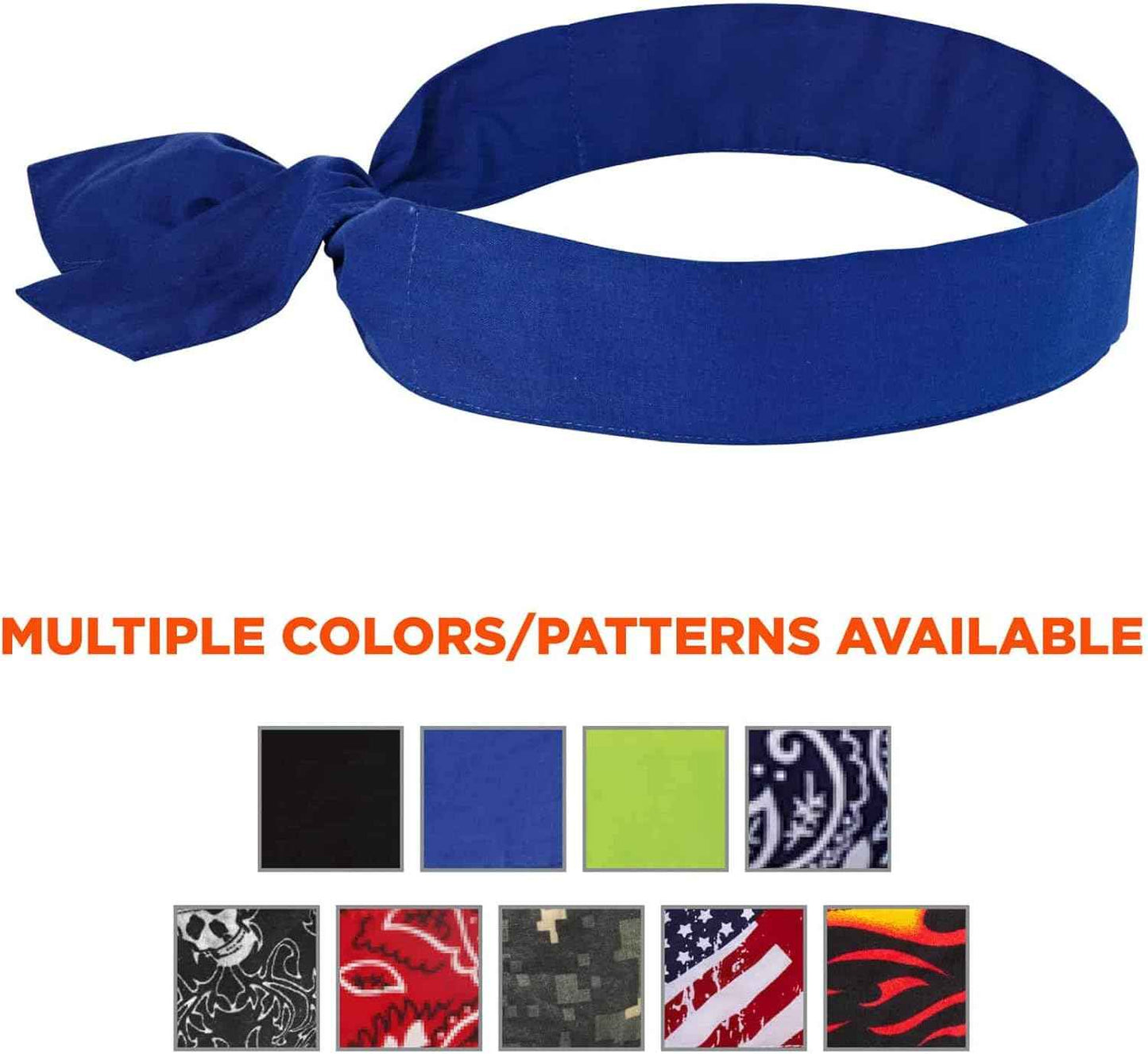 Ergodyne Chill Its 6700 Cooling Bandana, Evaporative Polymer Crystals for Cooling Relief, Tie for Adjustable Fit, Blue
