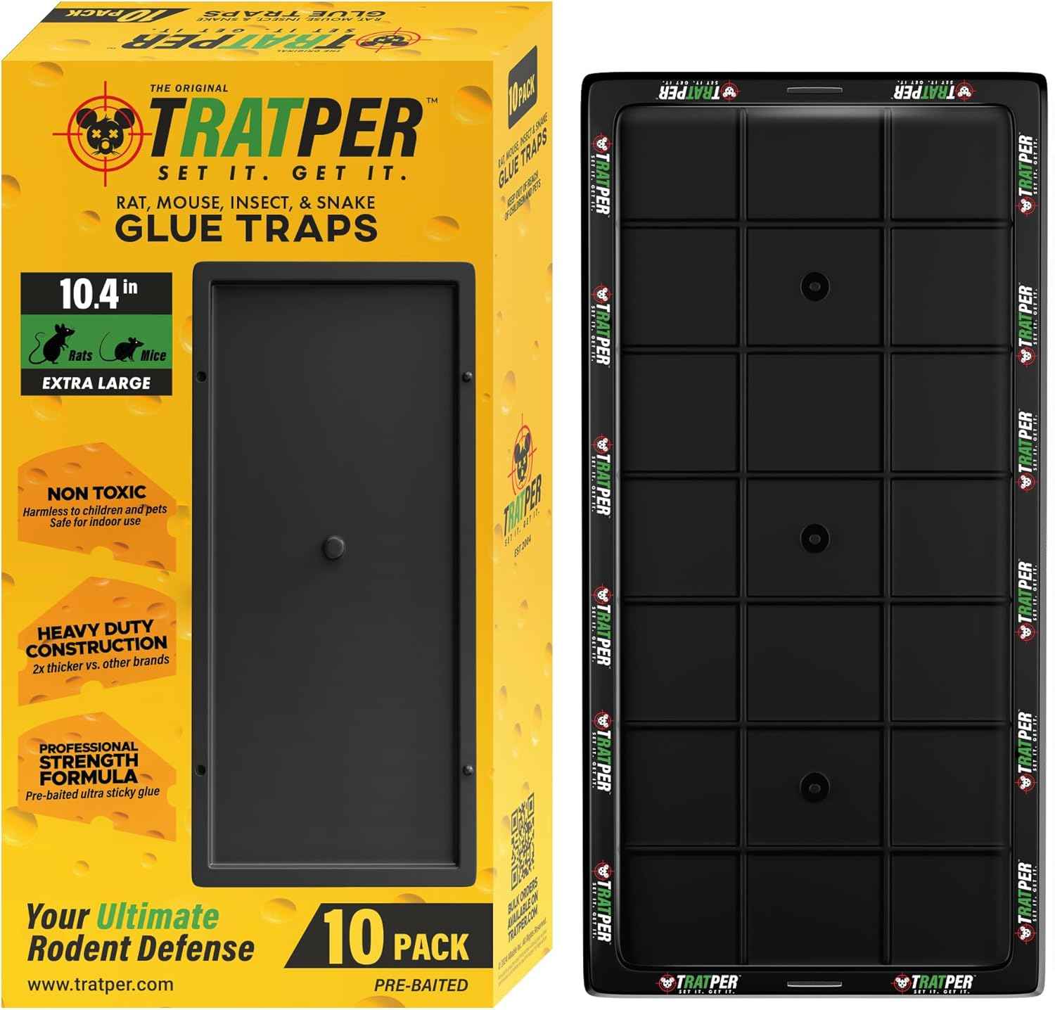 Glue Traps for Mice,Rat,Mouse,Snake,Lizard,Insect. 10 Pack. Extra Strength,Pre-Baited Adhesive.Heavy Duty Plastic Tray.Non-Toxic,Chemical-Free Pest Control for Home. 10Pack