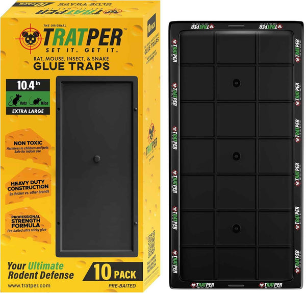 Heavy Duty Plastic Glue Traps for Mice, Rats, Snakes, Lizards, Insects - Extra Strength, Pre-Baited Adhesive - 10 Pack