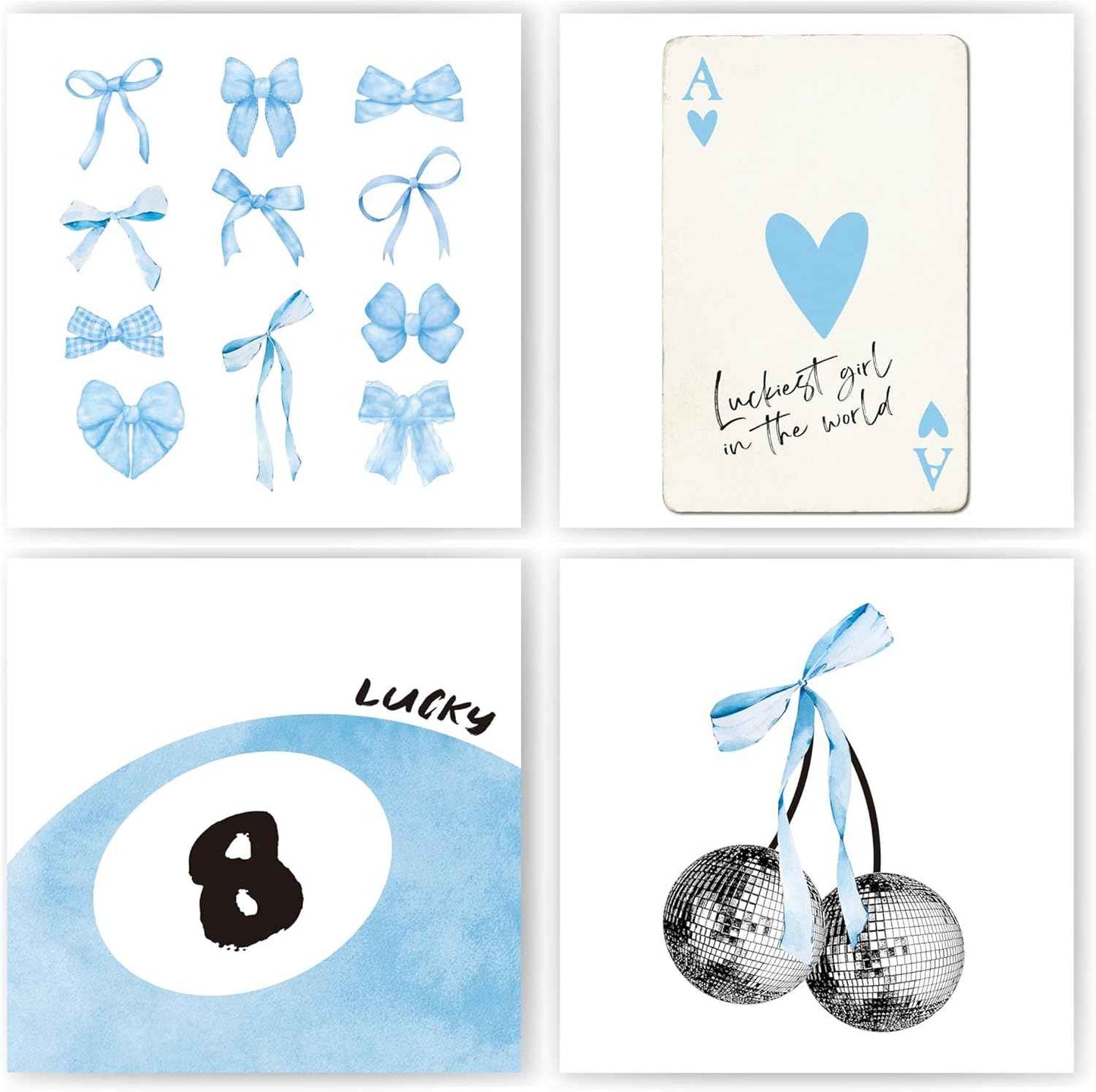 okaxscm Sage Green Coquette Trendy Preppy Wall Art Prints Set of 4, Coquette Preppy Room Decor Aesthetic, Green Bow Disco 8 Ball Cherry Wall Decor Posters for Girls Bedroom Dorm, 8x10 Unframed