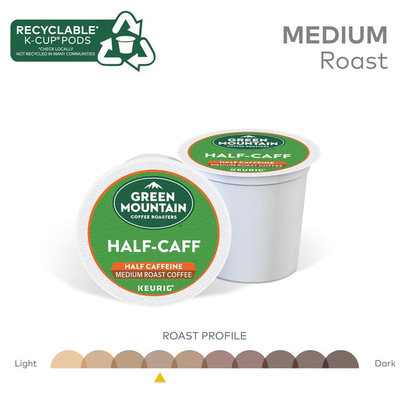 Green Mountain Coffee Roasters Half Caff, Medium Roast, 72 Count Keurig K-Cup pods
