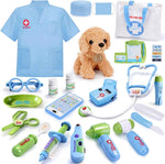 Meland Toy Doctor Kit for Girls, Pretend Play Toy Doctor Set with Dog , Carrying Bag, Stethoscope & Dress Up Costume Gift for Kids Toddlers Ages 3 4 5 6 Year Old for Role Play