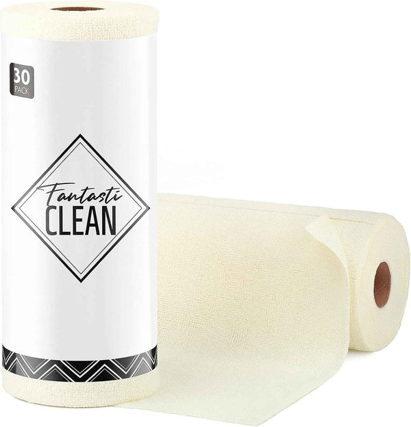 Fantasticlean Microfiber Cleaning Cloth Roll -75 Pack, Tear Away Microfiber Towels, 12" x 12", Reusable, Washable, Scratch Free, Ultra Absorbent Dishcloth for All-Around Cleaning Supplies (Pink)