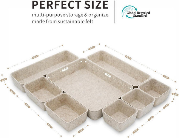 Desk Drawer Organizer Tray, 8-Piece Beige Office Storage, Nordic Minimalist Lifestyle