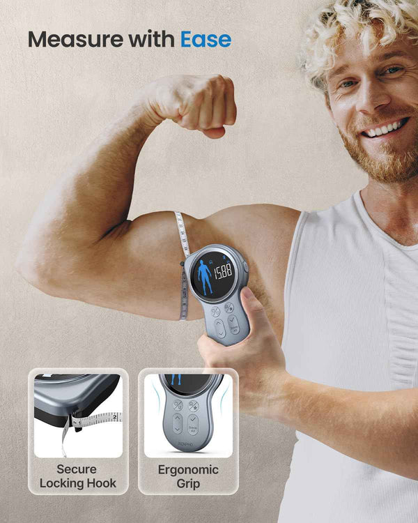 RENPHO Smart Tape Measure with Large Display, Bluetooth Body Measuring Tape with App for Weight Loss, Fitness Shape, Measure Circumference Length