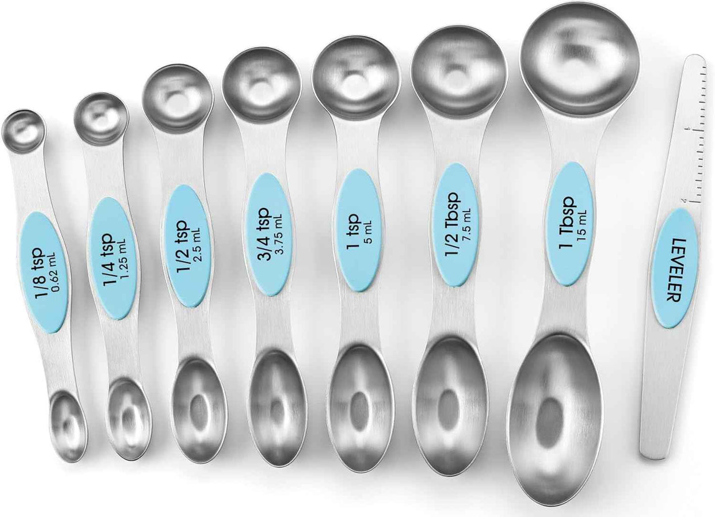 Spring Chef Stainless Steel Magnetic Measuring Spoons Set with Strong N45 Magnets, Heavy Duty Metal Kitchen Gadgets for Baking & Cooking, Fits in Most Kitchen Spice Jars, Set of 8 with Leveler, Black