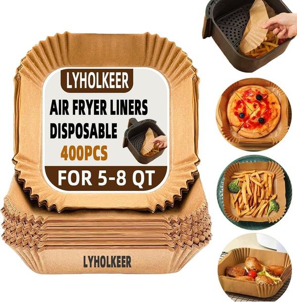 Air Fryer Liners Disposable, LYHOLKEER 200PCS 8" Square Parchment Paper, Non-Stick & Oil-Proof, Unbleached, Fits Ninja AF141 5 QT AF181 6.5QT, Cosori, Chefman, Instant Pot 6 QT, Other 5-8QT Air Fryers