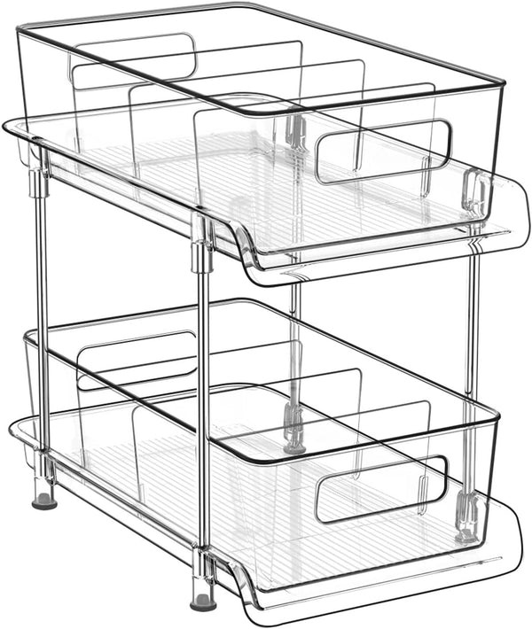 2-Tier Bathroom Organizer with Dividers and Pull-Out Cabinet