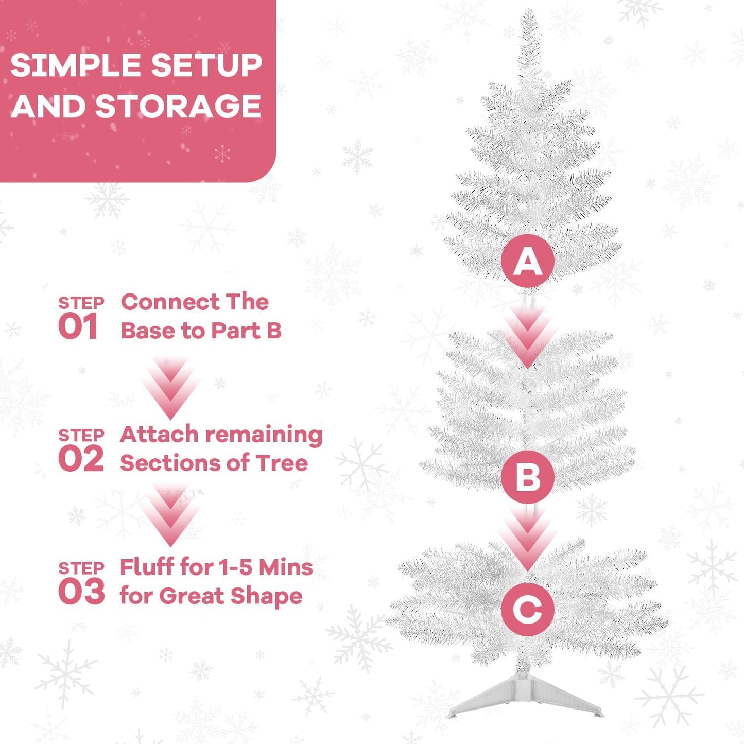 4ft Lighted Artificial White Christmas Tree | Leeheeyee Small Christmas Tree, Not Pre-lit White Tinsel Pine Trees with Lights, Ideal for Home, Office, and Xmas Tree Party Décor