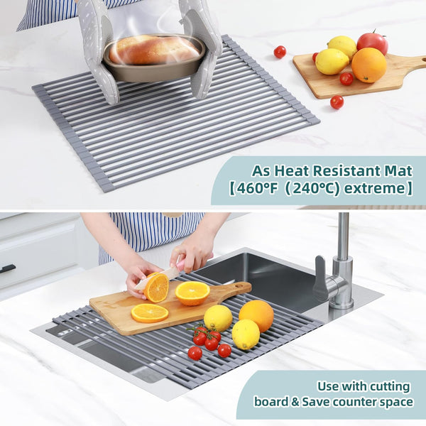 Ohuhu Over Sink Dish Drying Rack with Silicone Coating for Kitchen Counter