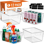 12 pack large clear storage bins with handles and labels for home organization