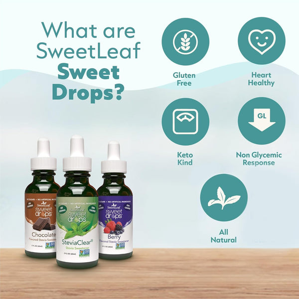 SweetLeaf Sweet Drops Liquid Stevia Sweetener, Organic, Zero Calorie, Keto Friendly, Natural Flavor