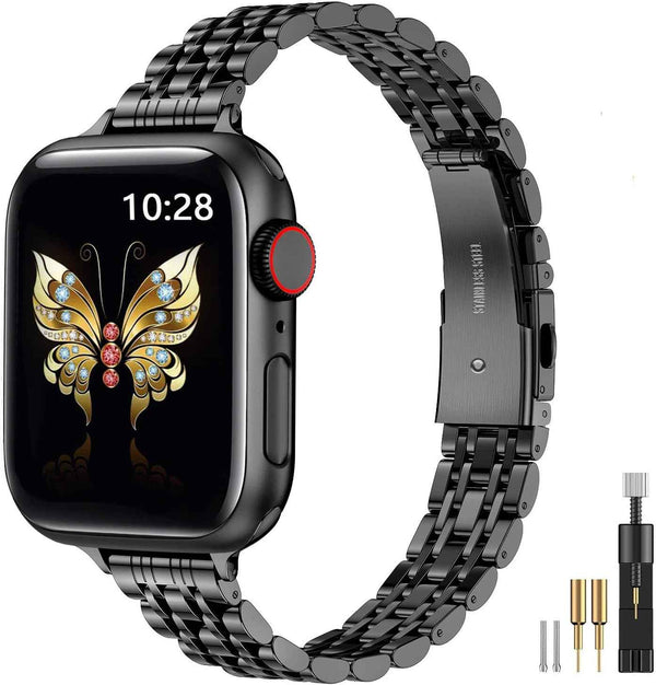 MioHHR Slim Metal Band Compatible with Apple Watch Band 42mm(Series 11 10) 41mm(Series 9 8 7) 40mm(Series 6 5 4 SE3/2/1) 38mm(Series 3 2 1),Stainless Steel iWatch Bands for Women,Silver/Gold
