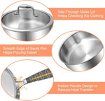 EWFEN 12 Inch Tri-Ply Stainless Steel Frying Pan, Compatible with All Cooktops Up to 600℉, Large Frying Pan with lids, Induction-Ready Skillet, Dishwasher and Oven Safe, Even Heat, 12" Saute Pan+Lid