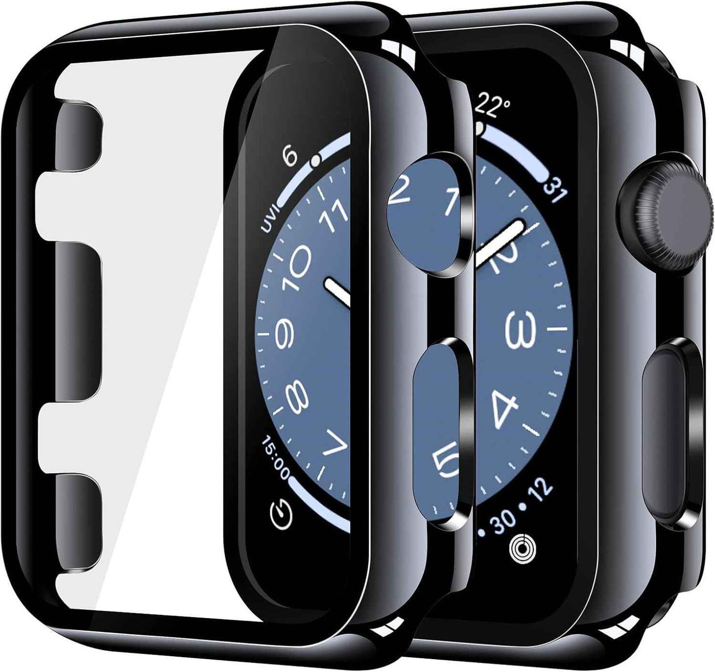 Misxi 2 Pack Tempered Glass Case Compatible for Apple Watch Series 11 (2025) Series 10 46mm, Screen Protector Cover for iWatch, Black