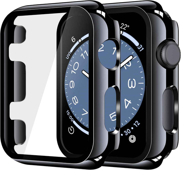 Misxi 2 Pack Tempered Glass Case Compatible for Apple Watch Series 11 (2025) Series 10 46mm, Screen Protector Cover for iWatch, Black