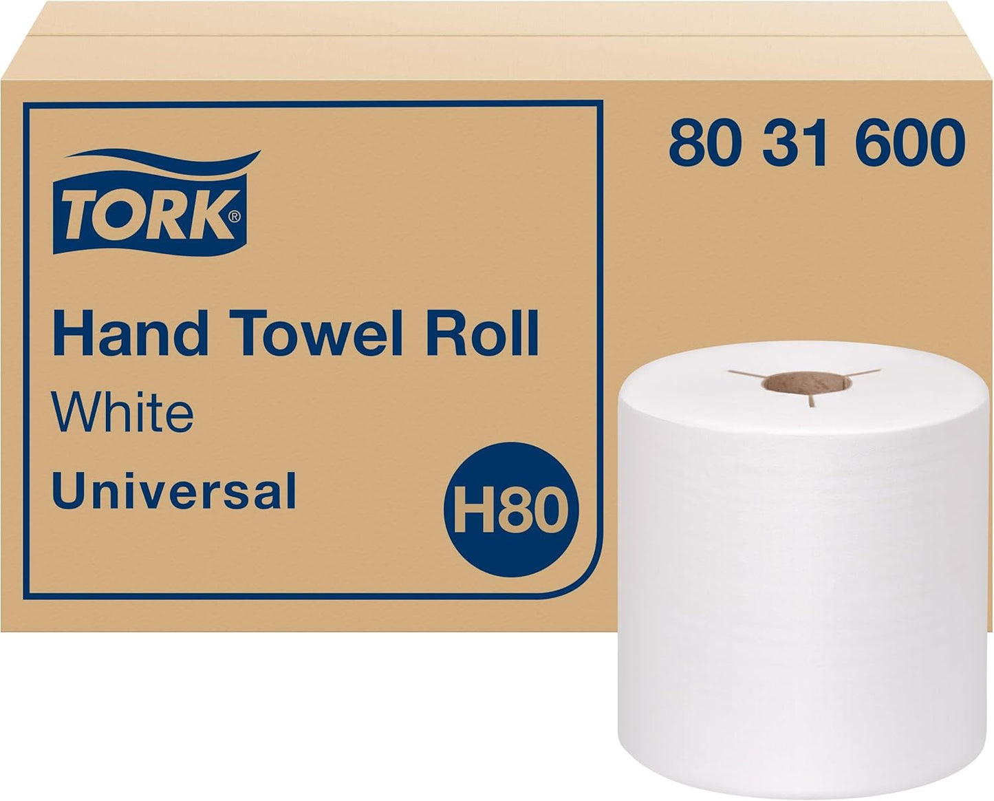 Tork Universal Hand Towel Roll White, Compatible with H21 Dispensers, 100% Recycled Fiber 6 Rolls x 800 Ft (RB8002)