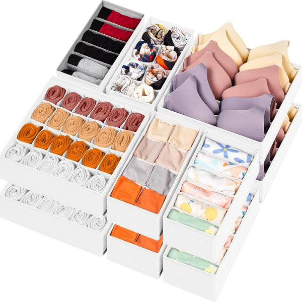 12 pack fabric drawer organizer with 116 cells for storage and closet organization