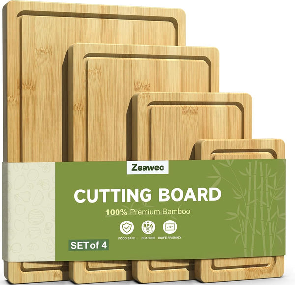 Bamboo cutting board set for kitchen with deep juice grooves and pre-oiled surface