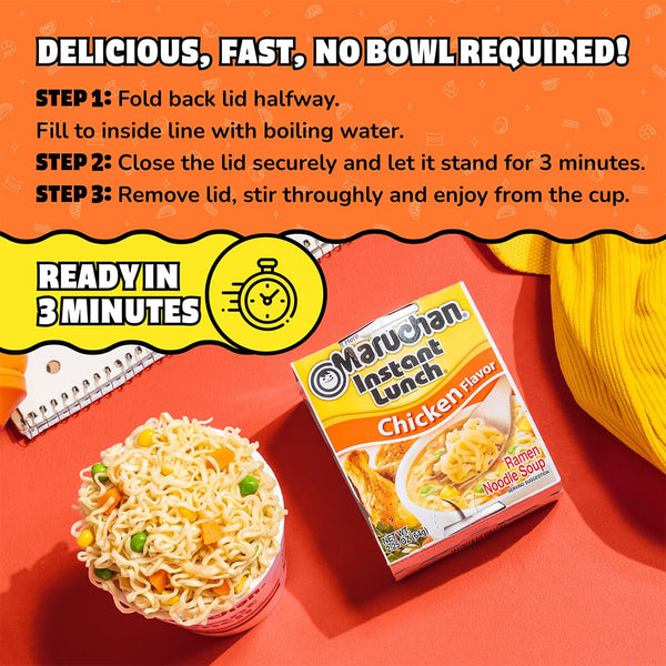 Maruchan Instant Lunch Ramen Noodles, Chicken Flavor - Japanese-Style Instant Noodle Soup, Ready in 3 Minutes