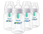 Philips Avent 9oz Anti-Colic Baby Bottle with AirFree Vent, 4pk, Clear, Flow 2 Nipples, 1m+