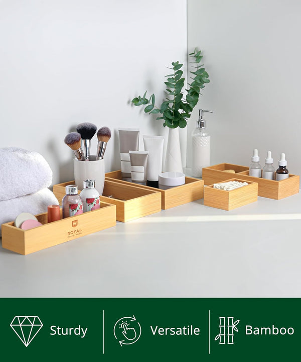 5-piece bamboo drawer organizer set for multi-use storage