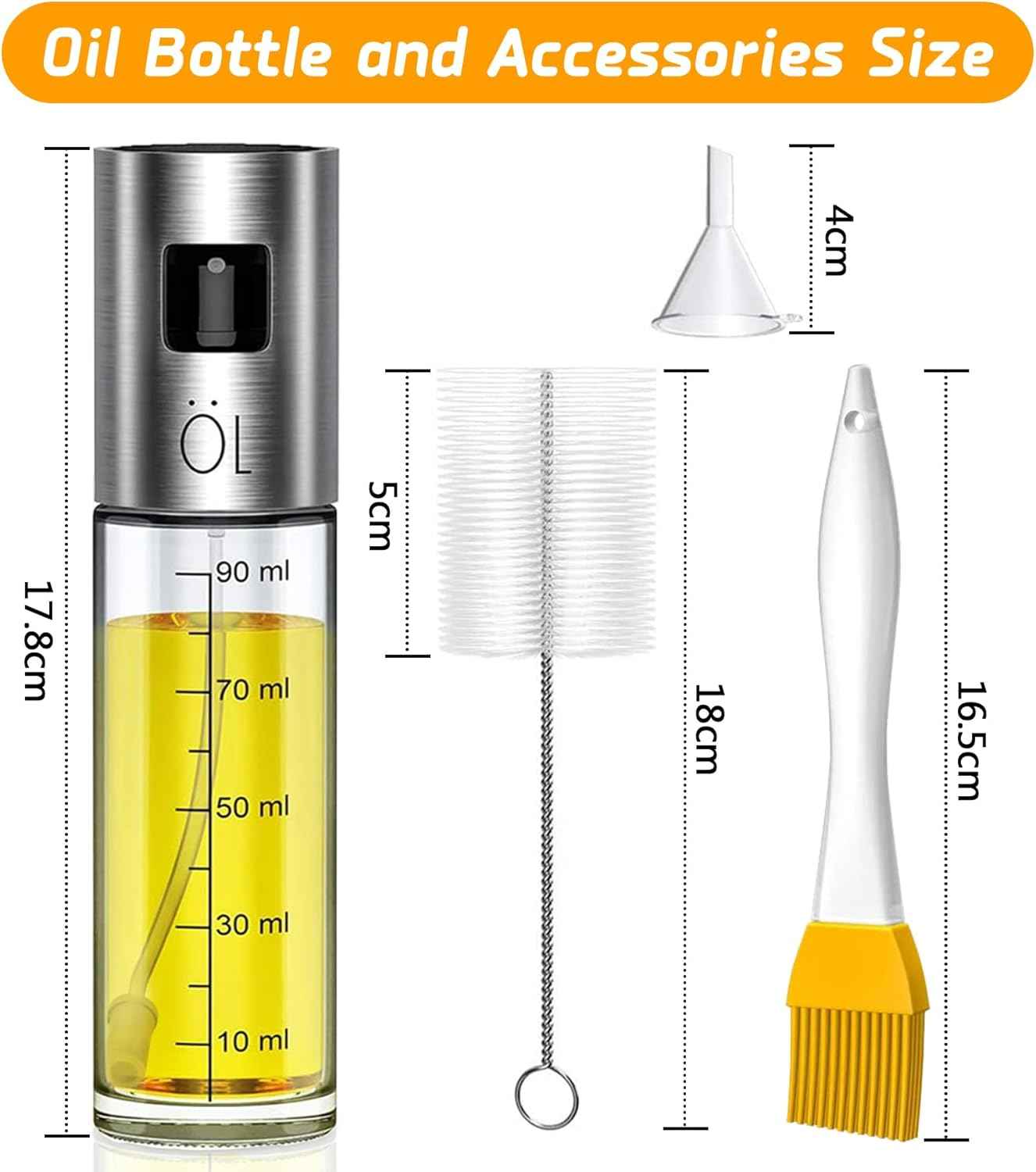 Oil Sprayer for Cooking, 3.38oz/ 100ml Olive Oil Spray Bottle for Kitchen Glass Bottles for Cooking/Salad/Barbecue