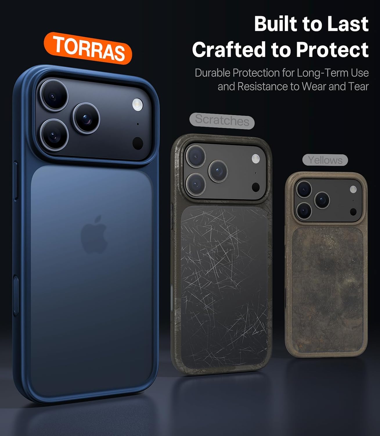 TORRAS for iPhone 17 Pro Case, Beyond Military-Grade Protection, Camera Control Button, DIY Buttons, Translucent Matte Slim Thin Shockproof Hard Back Anti-Scratch case for iPhone 17 Pro, Deep Blue
