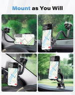 Solid Car Truck Phone Mount Holder with 14-Inch Gooseneck Long Arm, Windshield Window Mobile Holders w/Industrial-Strength Suction Cup, Anti-Shake Stabilizer Compatible All Cell Phones iPhone