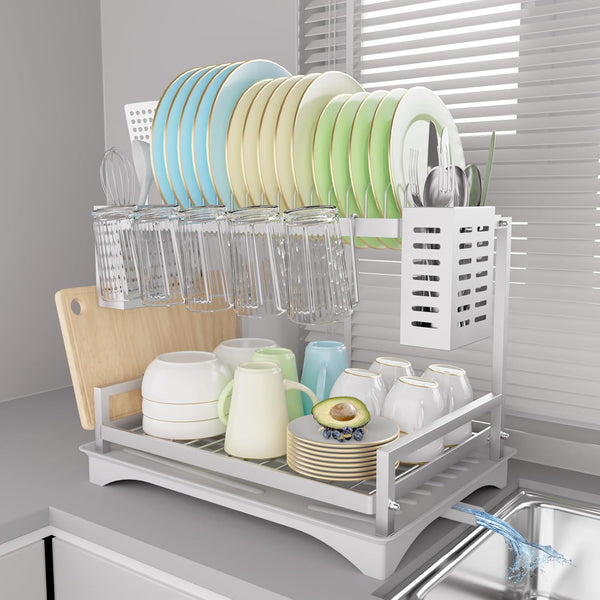 Large capacity 2-tier dish drying rack with stainless steel construction