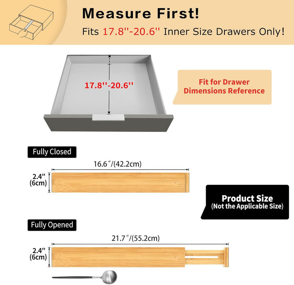 Adjustable bamboo drawer dividers for kitchen, bathroom, and bedroom