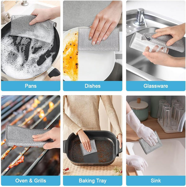 AIDEA Non Scratch Wire Dishcloth 24PK, Wire Dishwashing Rag for Wet and Dry, Dish Cloths for Washing Dishes, Cleaning Pads Steel Scrubber for Cookware, Sinks, Dishes, Stove Tops, 7"×8"