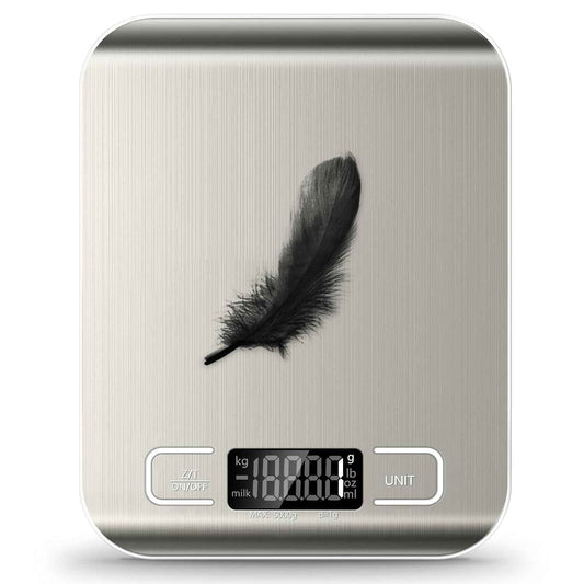 Food Scale, 11lb Kitchen Scale with 6 Units Tare Function & LCD Display, 0.05oz/1g Stainless Steel Digital Food Scale Grams and Ounces for Baking, Cooking, Dieting and Meal Prep (Batteries Included)